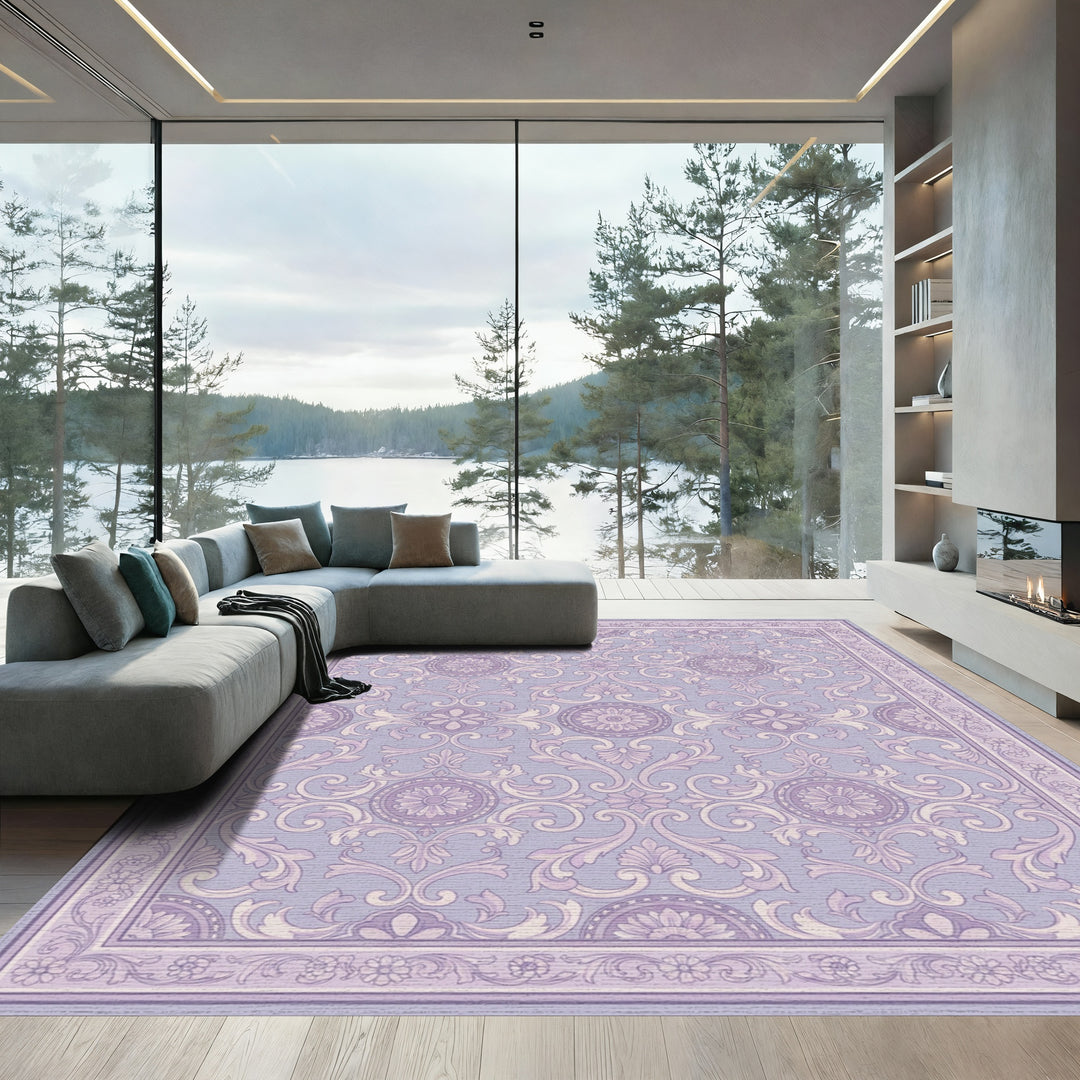 Pale Lavender Baroque Scroll Medallion Rug