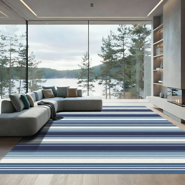 Nautical Navy Blue Striped Comfort Rug