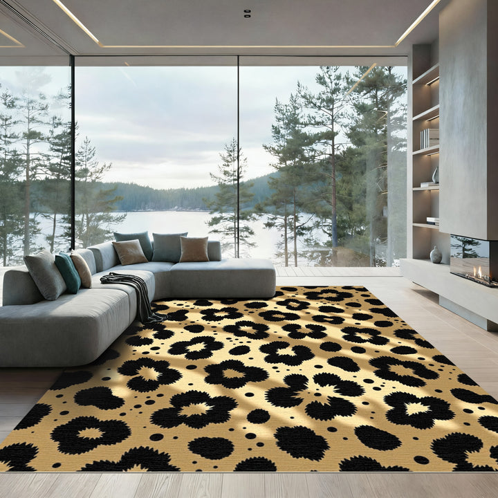 Golden Black Leopard Spots Rug