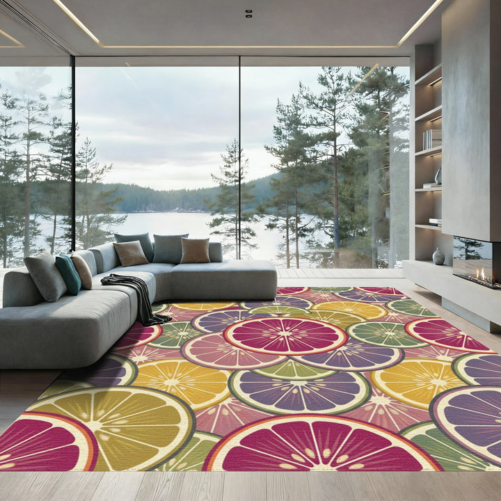 Citrus Slices Vibrant Yellow Purple Rug
