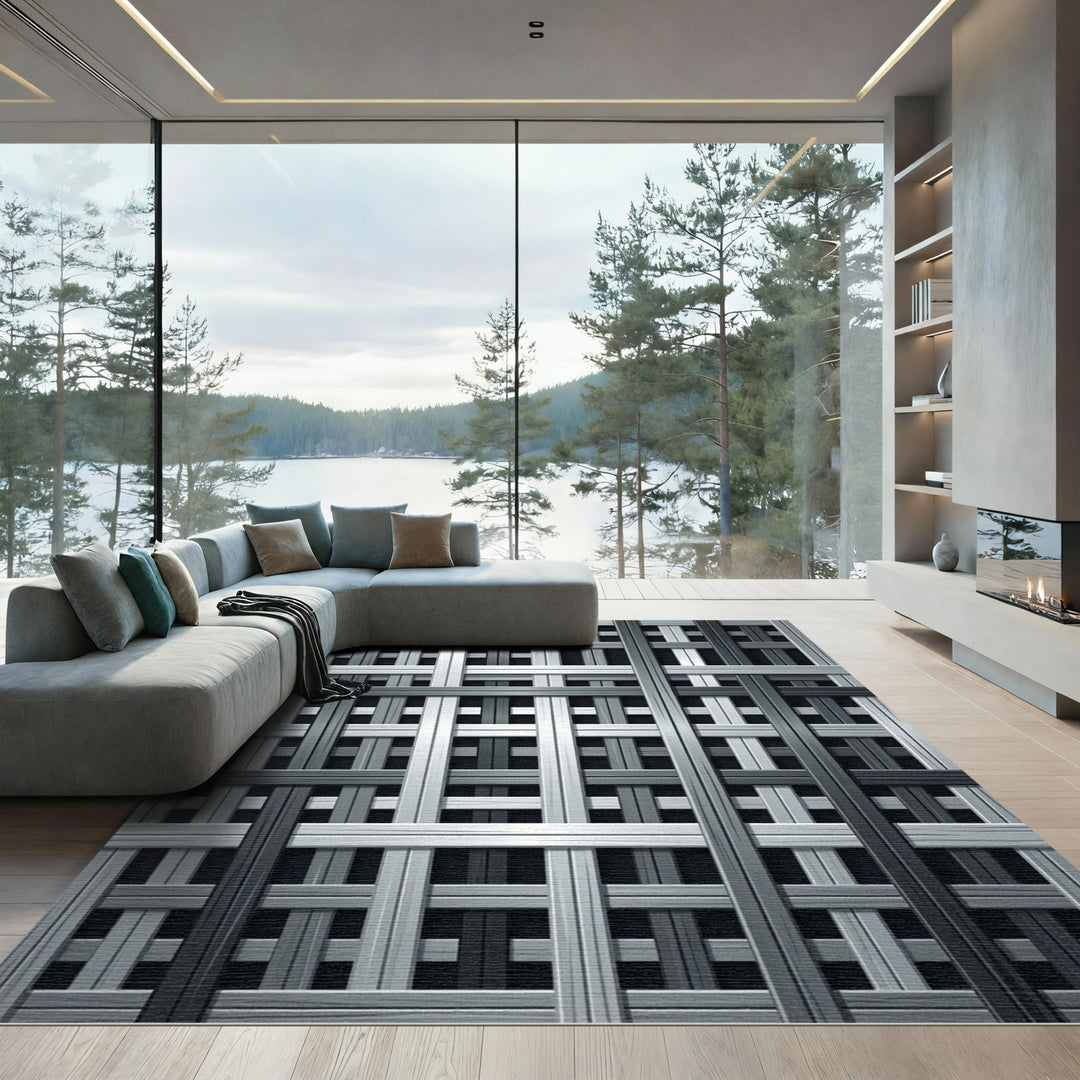 Gray Woven Wood Lattice Rug
