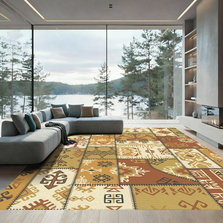 Earthy Patchwork Tribal Medallion Sun Rug