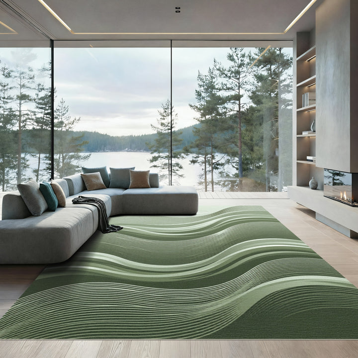 Sage Green Gradient Wavy Lines Rug