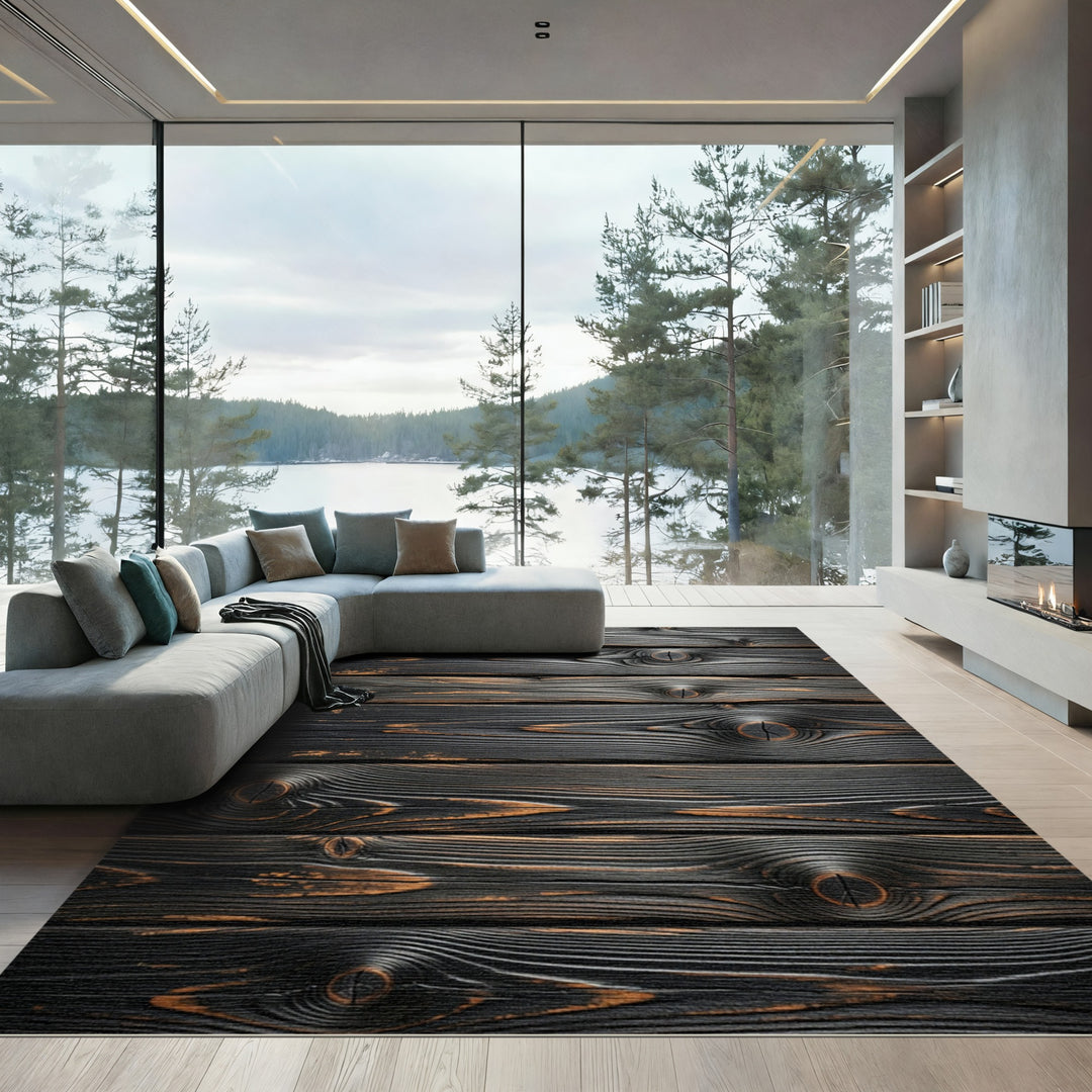 Dark Natural Wood Grain Texture Rug