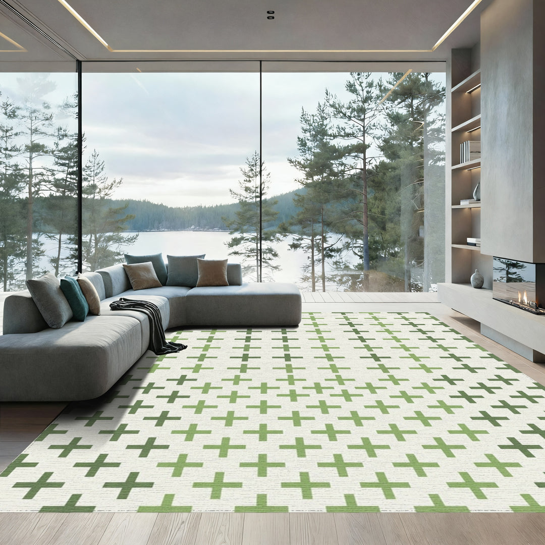 Verdant Green Plus Sign Grid Rug
