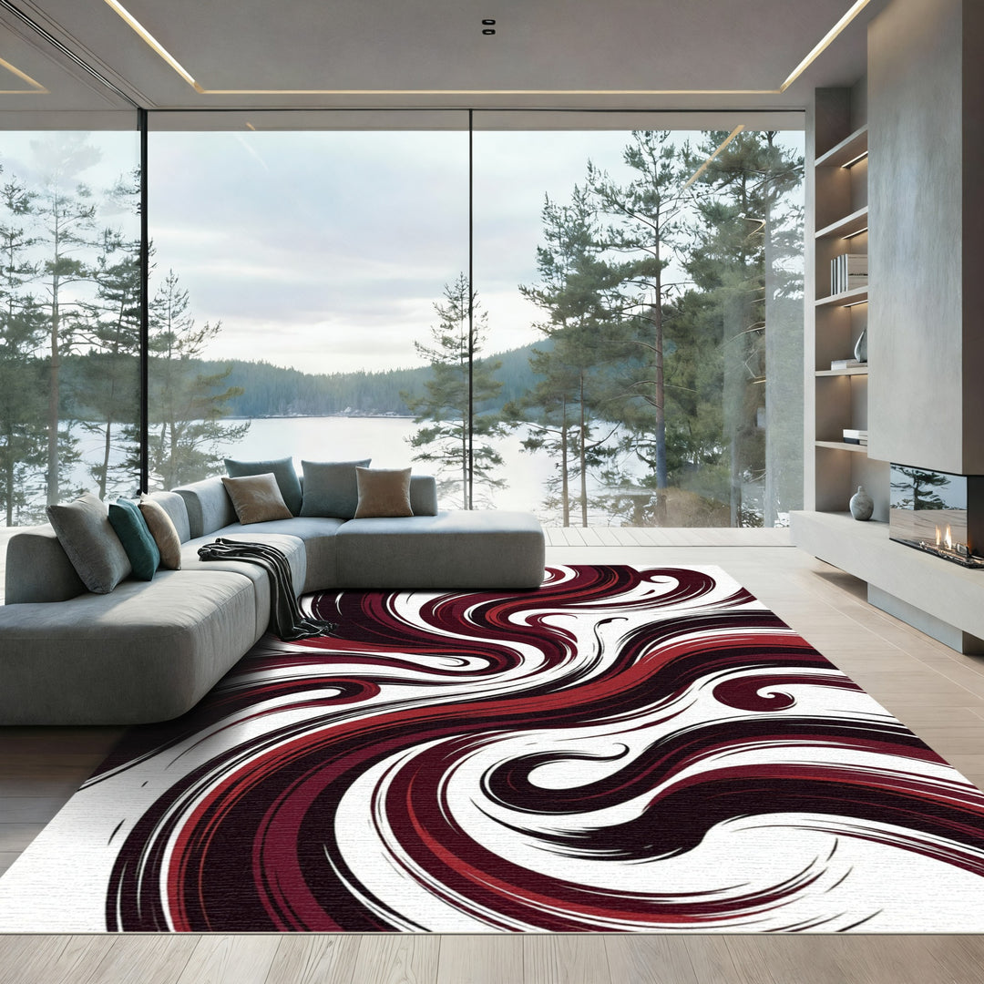 Crimson Swirl Abstract Area Rug