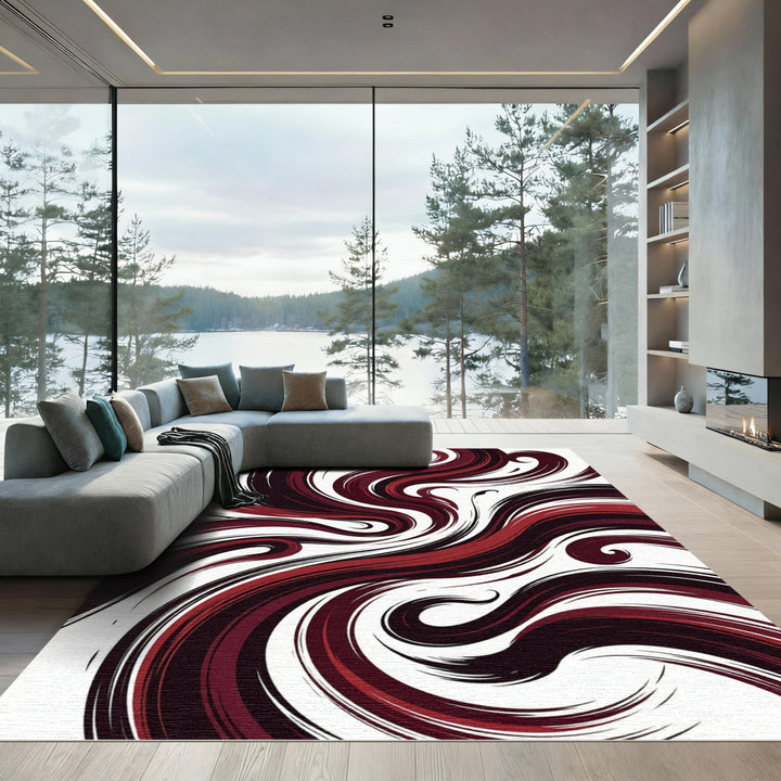 Crimson Swirl Abstract Area Rug