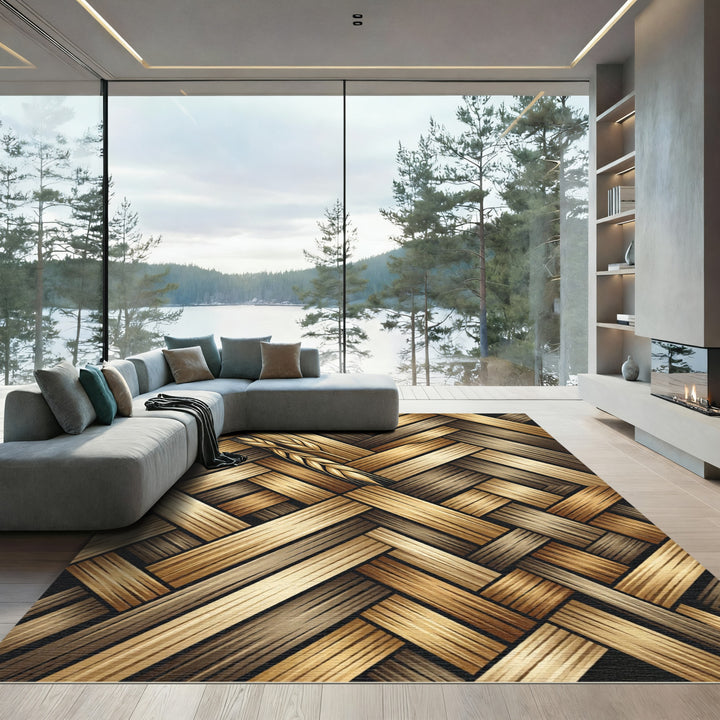 Golden Wheat Basketweave Accents Rug