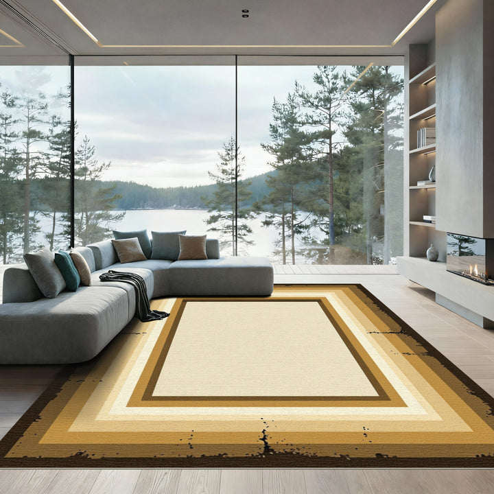 Retro Graduated Brown Layered Frame Rug