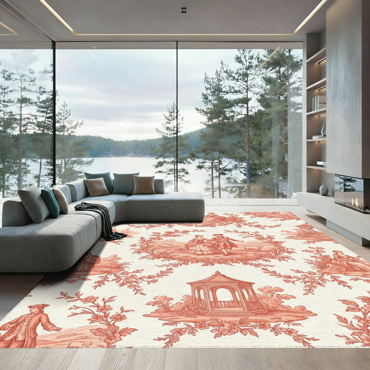 Coral Pastoral Scene Romance Rug