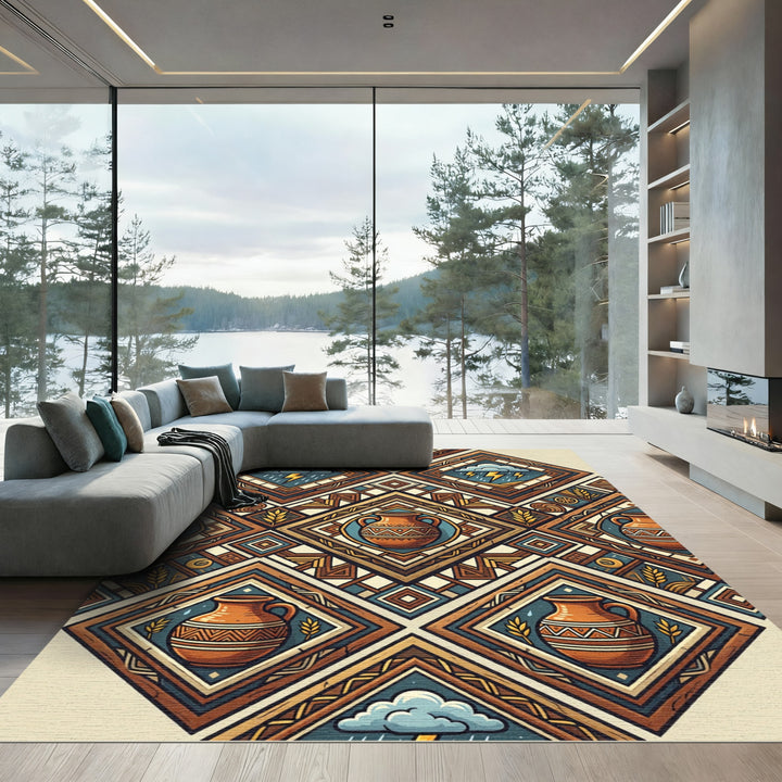 Tribal Terra Cotta Vase Diamond Rug