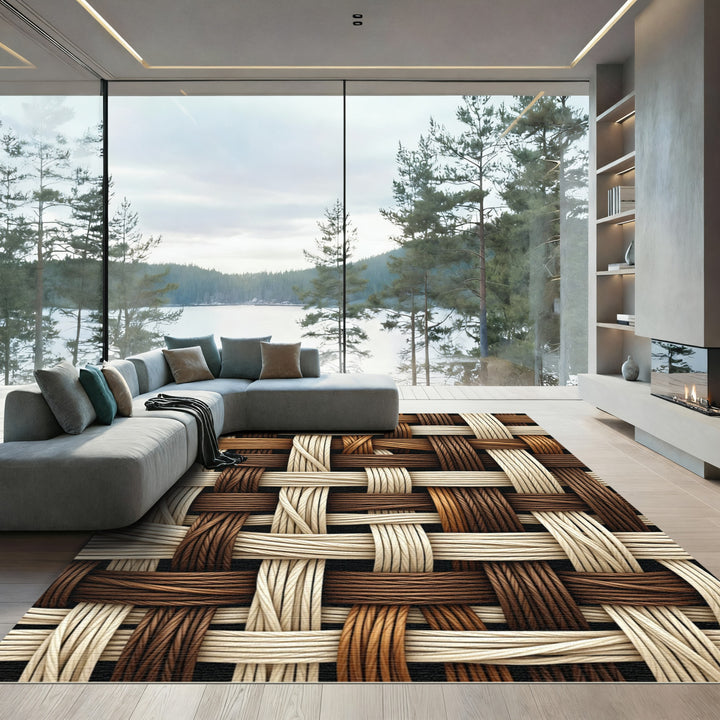 Woven Tan Beige Rich Brown Texture Rug