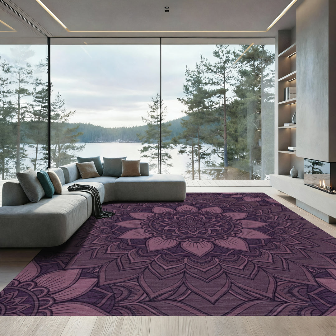 Deep Plum Mandala Floral Rug