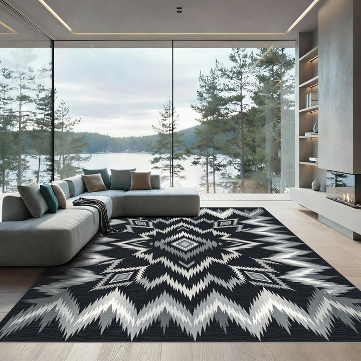 Monochrome Tribal Diamond Chevron Rug