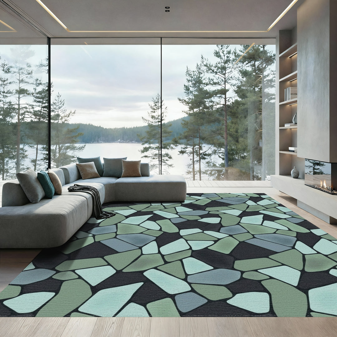 Irregular Stone mosaic Blue Green Rug