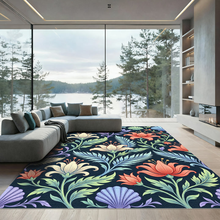 Coral Lily and Seashell Garden Rug