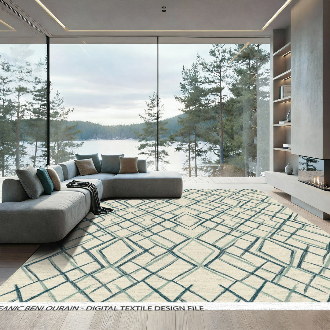 Coastal Blue Diamond Lattice Rug