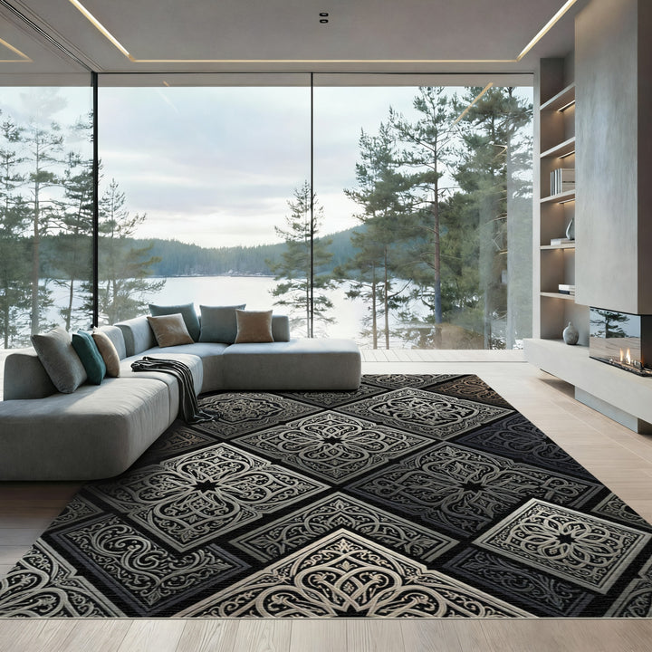 Silver Arabesque Diamond Relief Rug