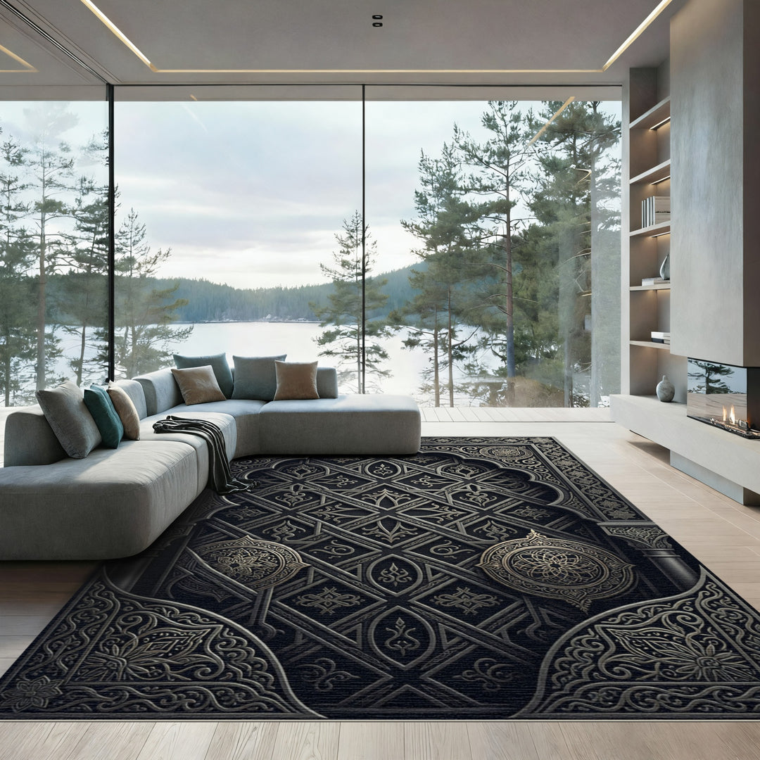 Ornate Noir Geometric Medallions Rug