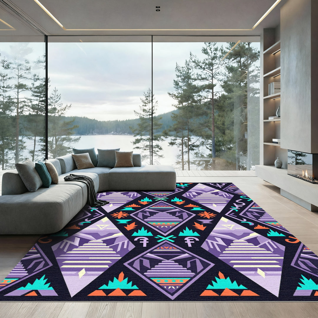 Purple Aztec Step Pyramid Rug