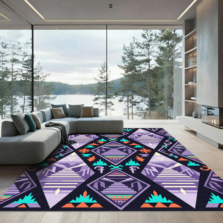 Purple Aztec Step Pyramid Rug