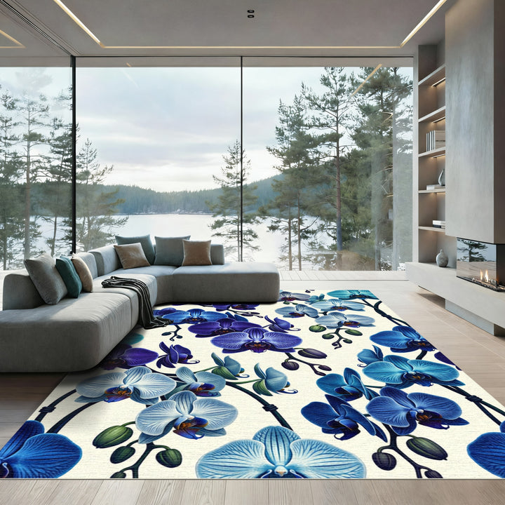 Enchanting Blue Orchid Bloom Tapestry Rug