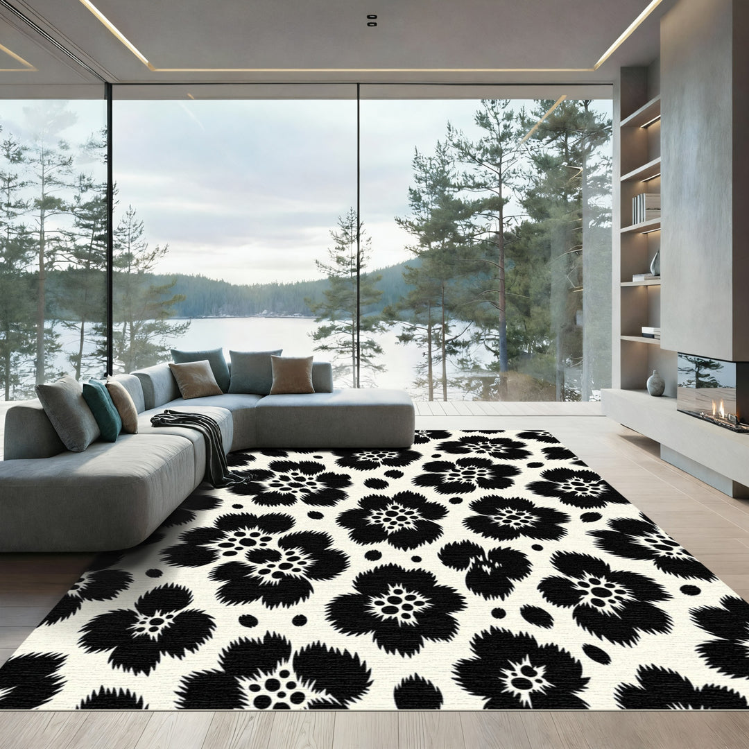 Black Floral Blossom Rug