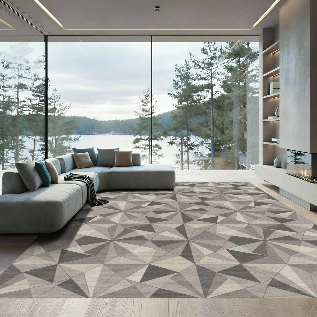 Neutral Geometric Faceted Star Rug