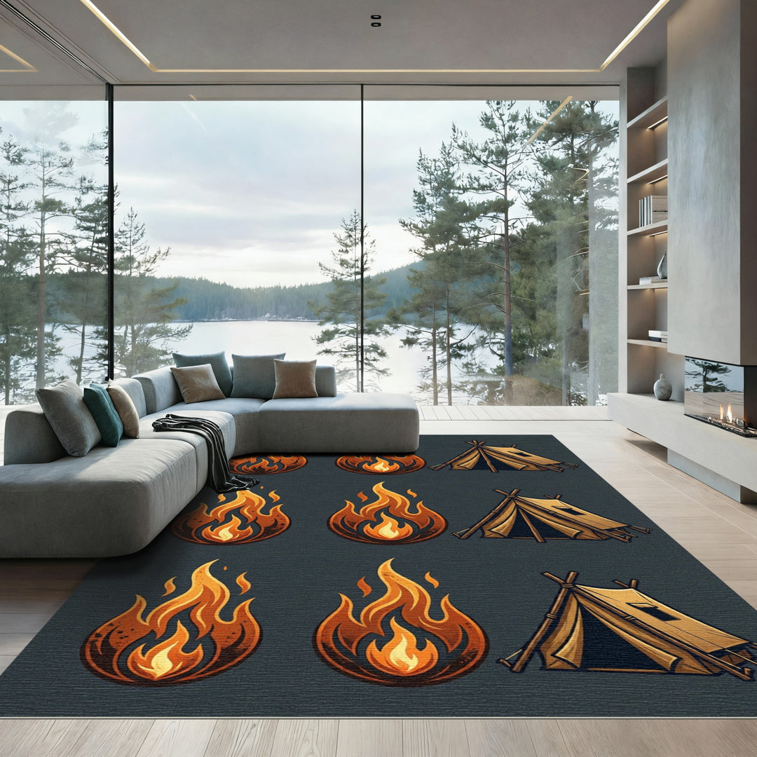 Campfire And Tent Illustration Rug