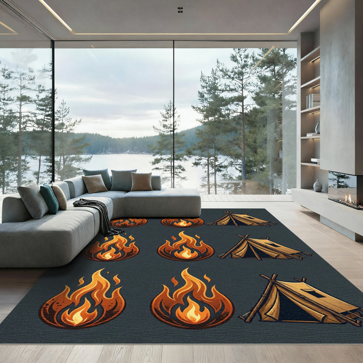 Campfire And Tent Illustration Rug