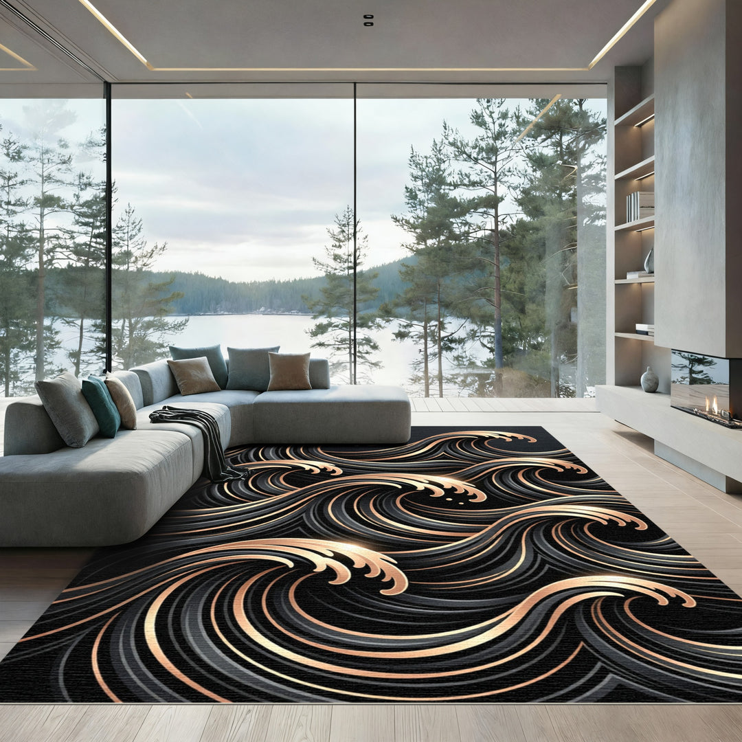 Dark Gold Wave Composition Rug
