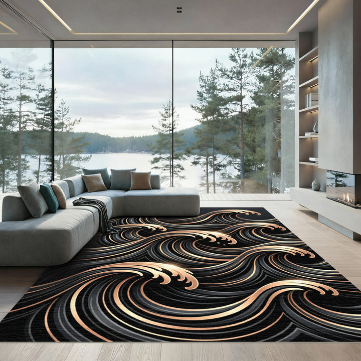 Dark Gold Wave Composition Rug