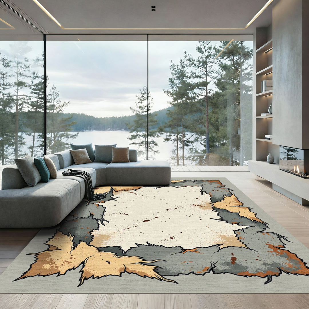 Distressed Earthy Tone Torn Paper Rug