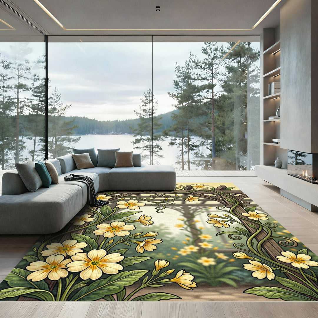 Yellow Primrose Floral Arch Rug