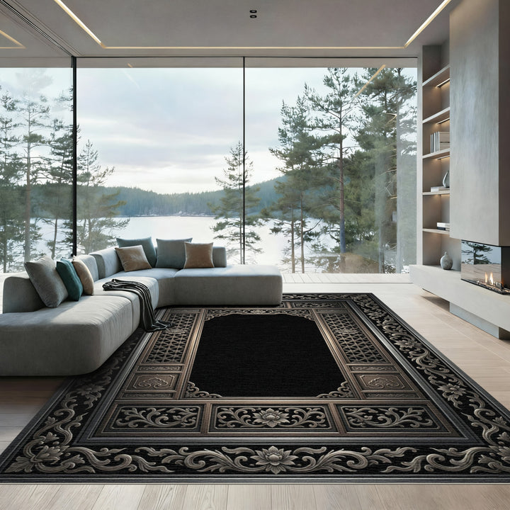 Ornate Silver Lotus Archway Rug