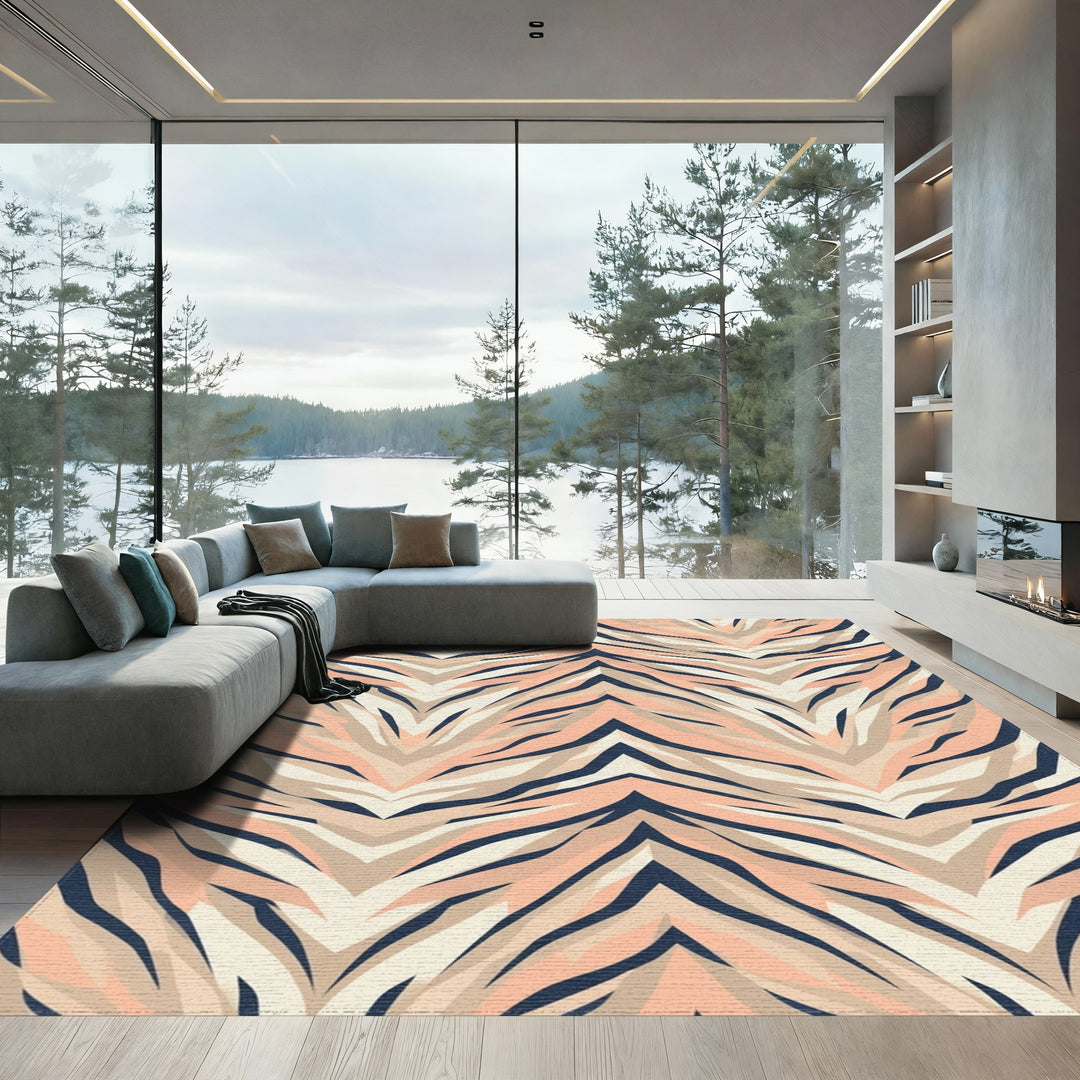 Blush Tan Tiger Stripe Chevron Rug