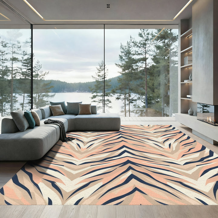 Blush Tan Tiger Stripe Chevron Rug