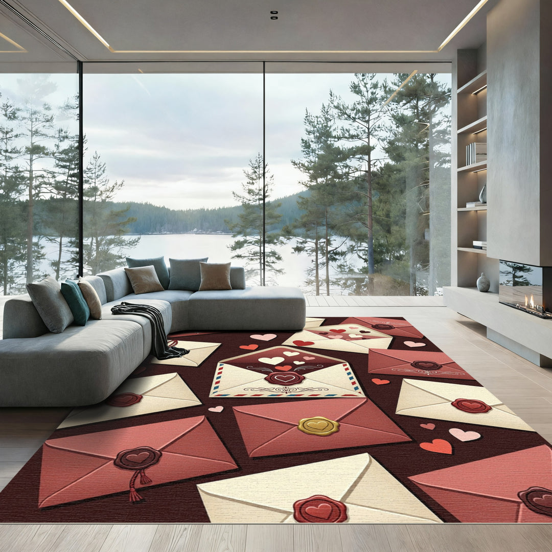 Romantic Red Hearts Valentine's Letters Rug