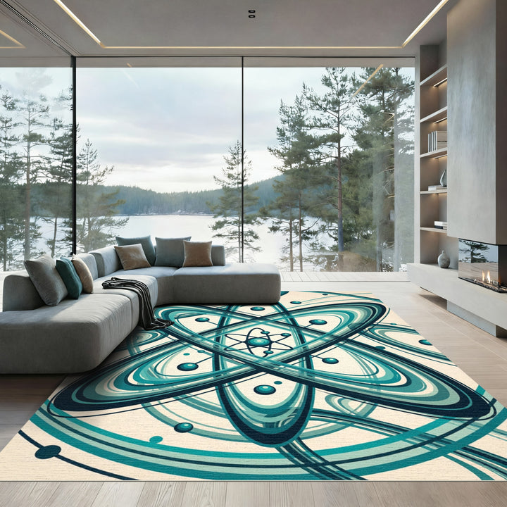 Aqua Atomic Swirls Orbit Rug