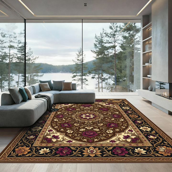 Crimson Floral Turtle Crab Medallion Rug