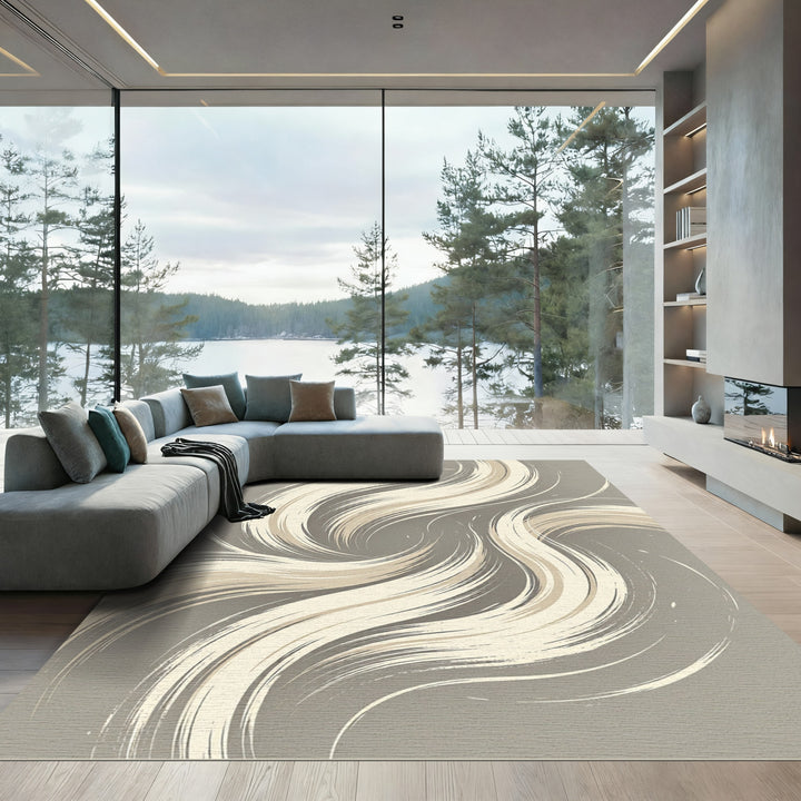 Elegant Cream Abstract Swirl Rug
