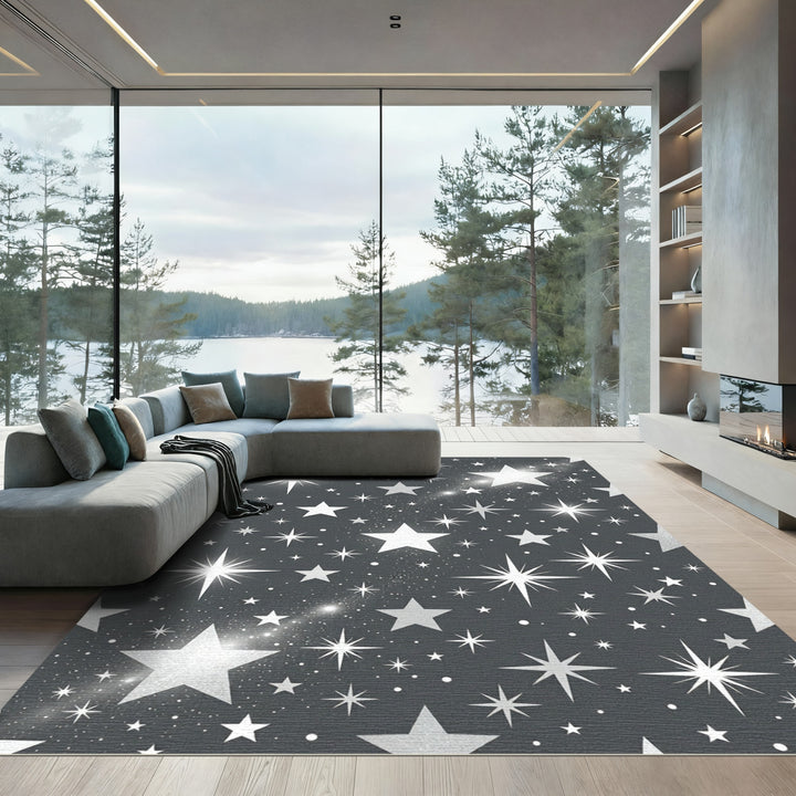 Silver Starry Night Celestial Rug