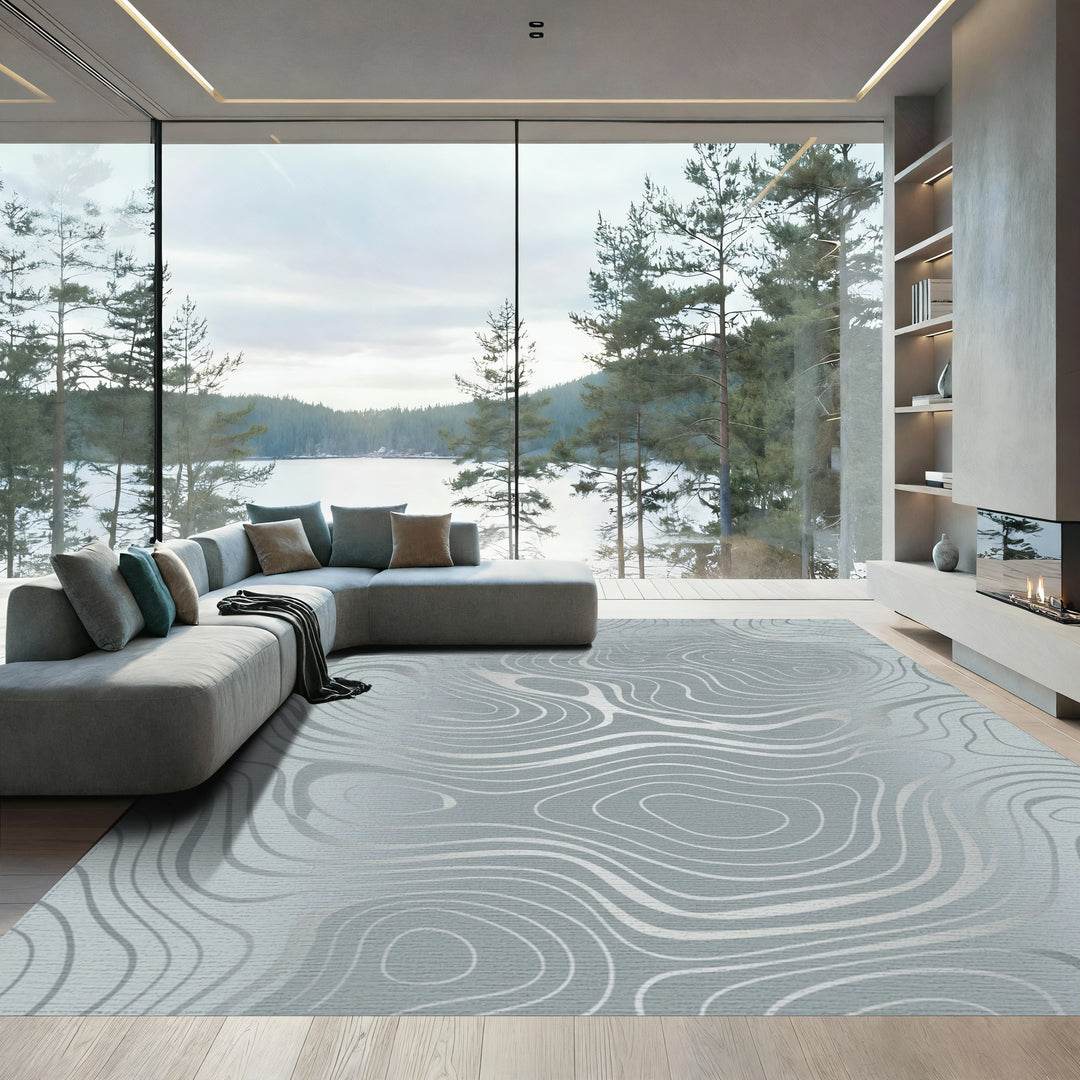 Modern Silver Wavy Line Contour Rug