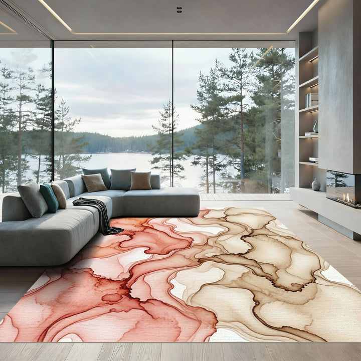 Terra Cotta And Taupe Fluid Swirls Rug