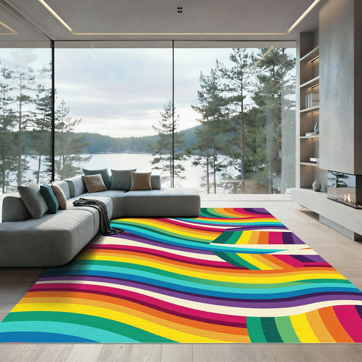 Vibrant Rainbow Swirl Abstract Rug