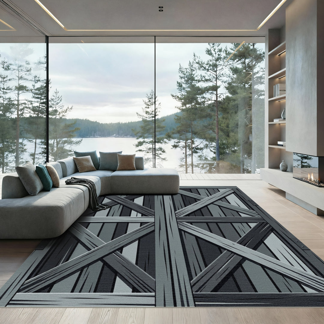 Dark Gray Rustic X-Frame Wood Rug