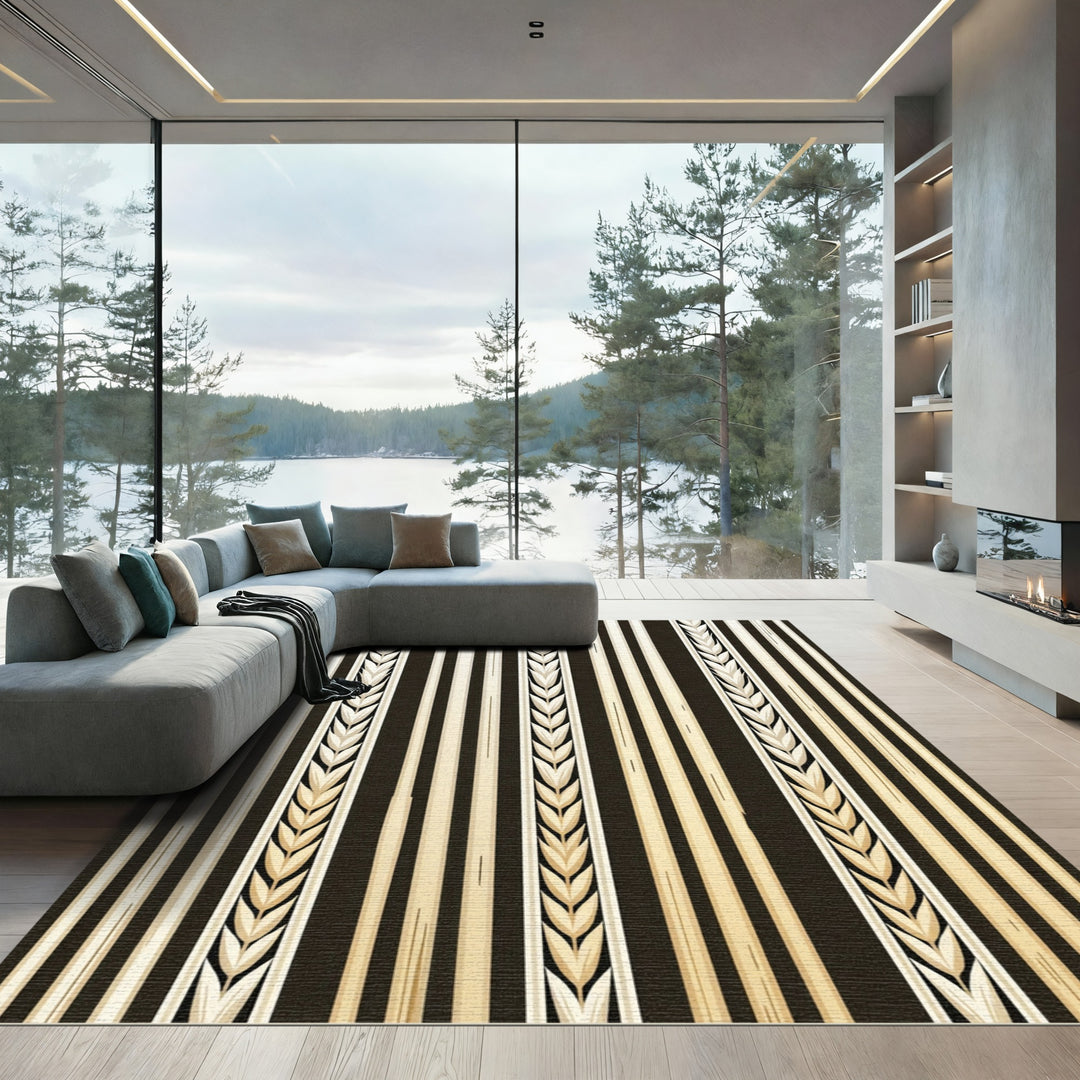 Golden Wheat Stalk Striped Rug
