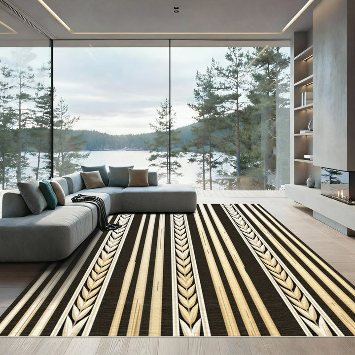 Golden Wheat Stalk Striped Rug