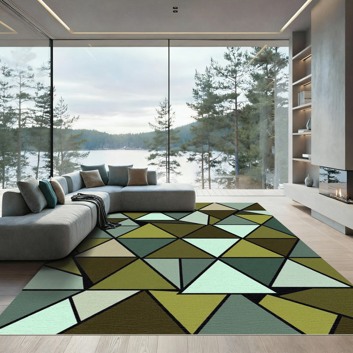 Geometric Green Teal Triangles Rug