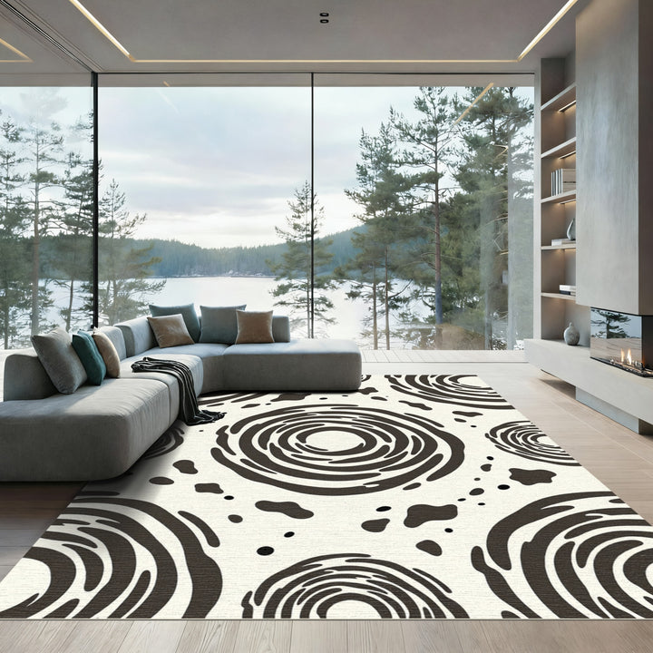 Abstract Black Swirl Cream Rug